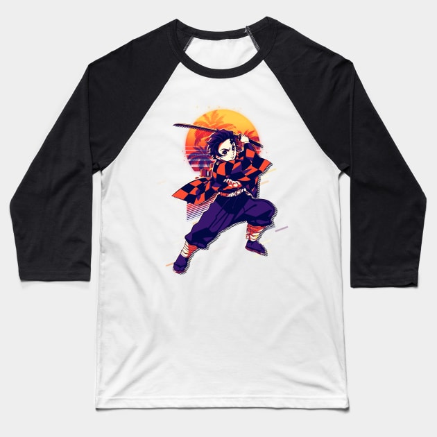 Tanjiro Kamado Retro Art Baseball T-Shirt by SiksisArt